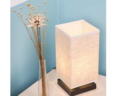 Lampop Lampe de Chevet Lampe de Bureau Socle en Bois Carré Lampe de Table Lecture E27 Décoration Abat-jour en Tissu Eclairage de Chambre Salon