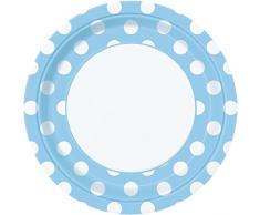 Unique Party - 37965 - Assiettes - Paquet de 8 Carton à Pois - 23 cm - Bleu Pastel