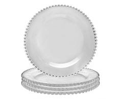 Dibor Bella Pearl Lot de 4 Assiettes Plates en Verre avec Perles 26,5 cm