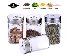 DERU Bocaux à Épices, 4 Pcs Pots à Épices avec Couvercle Pivotant, Pot à Épices en Verre, Verres à Épices, pour la Conservation du thé, Sel, Poivre, Herbes ou Assaisonnements (M1)