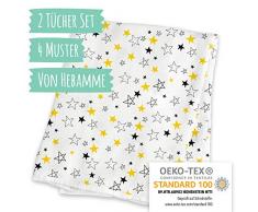Swaddle Lot de 2 chiffons en 100 % coton certifié Oeko-Tex – Couverture douillette légère et douce – Idéal comme couverture de bébé, couverture dallaitement (120 x 120 cm + 75 x 75 cm)