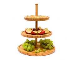 Relaxdays 10019168 Présentoir 3 étages Ãtagère en bambou 3 plateaux de service gâteaux apéritif fromage fruit fêtes Plat en bois Décoration H: 25 cm Ã: 30 cm, nature