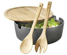 Esmeyer Plat de Service à Salade 303-050 avec saladier Brooklyn, Couvercle et Couverts à Salade en Bambou et Plastique, Couleur Anthracite, 27 x 27 x 5 cm