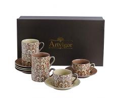 Artvigor, Service à Café en Porcelaine pour 6 Personnes, 220 ML Tasse à Café Thé avec Soucoupes Coffret Cadeau pour Fête, Mariage, Anniversaire