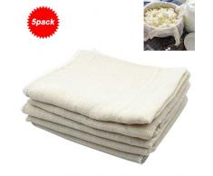 NATUCE 5 pièces 40 * 40 cm carré Doux Coton Pur passoire Chiffon Coton à Fromage, Tissu filtrant Lavable Non Blanchi pour Le Fromage en Coton Fruits, Lait de soja et Ainsi de Suite (40 * 40)
