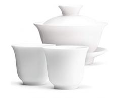 Service Thé Chinois Infusion Gongfu - Kongfu - Théière En Porcelaine De Chine - Gaiwan 2 Tasses Pour Adultes - Kungfu - Kung Fu - 100 ml Gaiwan - 2 50 ml Cups -
