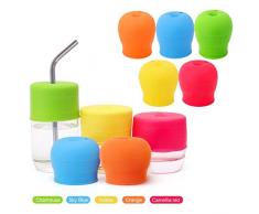 OFKPO 5 pcs Couvercle de Tasse en Silicone, Couvercle de Paille en Silicone Créatif pour Entraînement de Boire de lEau pour Enfants