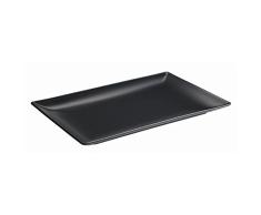 Genware Nev-b2976 Luna rectangulaire Coupé Assiette, Grès, 30 cm x 15 cm, Noir (Lot de 6)