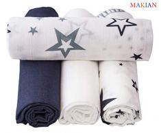 Makian Lot de 3 chiffons en mousseline 100 % coton certifié Oeko-Tex Standard 100, 100 % coton Qualité supérieure 80 x 80 cm