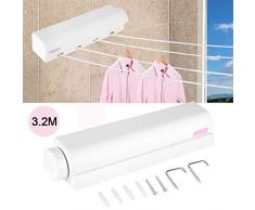 Vêtements Airer - Delaman 3.2m 4 Lignes Vêtements Rétractables Airer Intérieur Mural Lave-linge Ligne de Lavage Séchoir