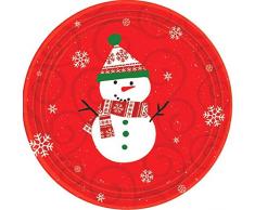 Lot de 10 assiettes jetables en papier « Very Merry Bonhomme de neige » - Pour fête de Noël - Rouge - 22,9 cm.