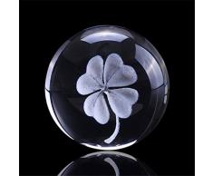 qianyue 60mm 3D Laser Terre Trèfle À Quatre Feuilles Gravé Rose Boule De Cristal Miniature Fleur Globe en Verre Sphère Décoration De La Maison Ornement (Trèfle)