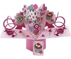 Second Nature Carte d'anniversaire Pop-Up Design Théière 4 tasses à thé et gâteaux