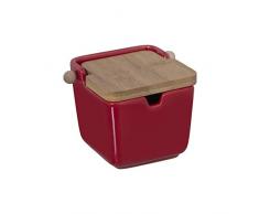 DRW Sucrier original carré en céramique et couvercle en bois 8,5 x 8,5 x 8,5 cm rouge