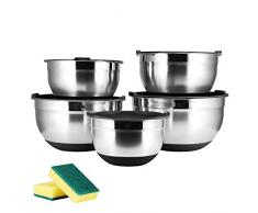 Bol en inox - JUNING Bols Mélangeurs, Set de 5 Saladiers en acier inoxydable 18/10, hochpolierte technique, Set Bol mélangeur/saladier en inox, cuisson Essentiel Ustensiles de cuisine