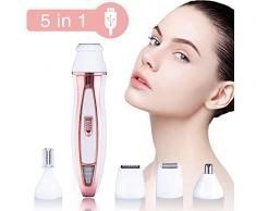 HOCOSY Épilateur Electrique 5 en 1, Épilateur Visage, Rasoir Électrique, Rechargeable USB, Épiler Épilation Rasoir pour Zone de Bikini, le Visage, le Corps, les Jambes, les Pieds, etc