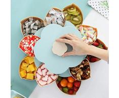 Hamkaw Plateau de service à noix double couche, en forme de fleur, récipients rotatifs pour goûter avec 10 compartiments pour bonbons, apéritif pour fruits secs, organiseur pour fête, maison