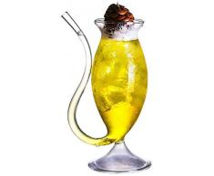 Verre à vin transparent avec paille intégrée pour la maison, la cuisine, le bar, les fêtes 11.5 * 12cm 190 ml.