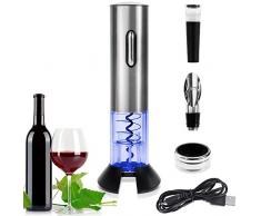 Rovtop (5 en 1 Tire Bouchon Electrique Ouvre-Bouteille Electrique avec Le Câble de Charge Coupe-Feuille dEtain Bouchons Vin Bouchon Champagne Anneau Vin Inversé pour Les Amateurs de Vin