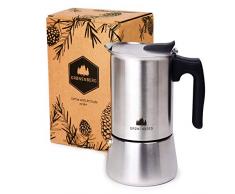 Groenenberg cafetière Italienne (Induction) | Cafetière Expresso Italienne (en INOX) 4 & 6 Tasses (200 & 300 ML) | Espresso Maker avec Une Bague détanchéité & Instruction détaillée | sans Aluminium