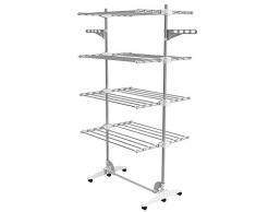 Todeco - Etendoir à Linge, Etendage à Linge - Matériau: Tubes en acier inoxydable - Charge maximale: 2,72 kg par barre de support - 4 étagères, Blanc, avec ailes