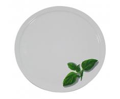 Assiette à pizza et pâtes en porcelaine - Motif: basilic - Ø 30,5 cm - plat à pizza - plat de service