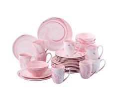 vancasso, série Claire, Service de Table Porcelaine Marbre, Service Vaiselle Complet 32 Pièces pour 8 Personnes, Assiette Plate Creuse, Bols Céréales, Tasse
