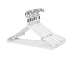 SONGMICS Cintres en Métal, Ensemble de 20 Cintres pour Chemises, Pantalons, Robes, Enduit en PVC, Antidérapant, avec Encoches, Blanc CRI33WT20