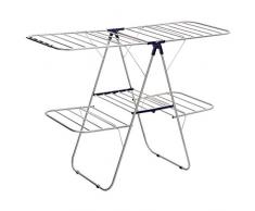 SONGMICS Séchoir à linge à 2 niveaux, Étendoir pliable en Acier inoxydable, avec Ailes réglables en hauteur, pour Chaussettes, Draps, Vêtements, Stable, Bleu LLR53BU