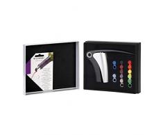 Le Creuset, Coffret Tire-Bouchon à Levier, 5 Feuilles Anti-Gouttes, 12 Marque-verres, Polyamide, GS141