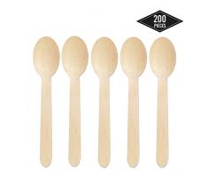 200 Premium Cuillères Jetables En Bois, Couverts en Bois, 16cm - Solide, Biodégradable, Compostable, 100% Naturel - Alternative Élégant au Plastique| Dessert Barbecue Pique-niques Anniversaires Fêtes.
