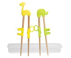 LANGING 123 Baguettes Chinoises Enfant 2 Paires de Formation Animale Baguettes Aide pour Enfants Baguettes Enfants de Formation en Bois Naturel
