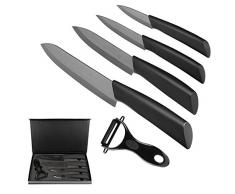 Ballery Couteaux en céramique, Set 5 Couteaux de Cuisine céramique, (6 Couteau Chef, 5 Couteau Utilitaire, 4 Couteau à Fruits, 3 Couteau à éplucher), avec Éplucheur pour Fruit et Légume - Noir