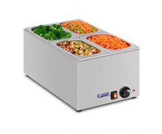 Royal Catering Bain-Marie Bac GN 1/4 RCBM-1/4-150-GN (56x33,5x25cm, 1.200W, 4 Récipients 1/4 GN avec couvercle, réglable 50°C - 95 °C)