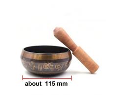 JINMENHUO Népal Bol Bol Chantant taraudage Manuel Artisanat en métal Bouddha Anneau Cloche Religieux faïence Bassin tibétain méditation Bol Chantant, Environ 115 mm