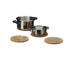 Relaxdays Dessous de plat ronds bambou lot de 4 dessous de verre casserole poele bois 20 cm diamètre, nature