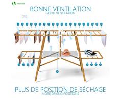 VOUNOT Séchoir à Linge Pliable Deluxe Grand d’étendage 165 * 53 * 90cm Capacité de Séchage 20M Séchoir Extensible sur Pied Charge Max 25KG Couleur Imitation Bois