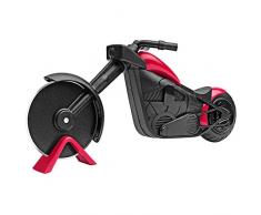 KUONIIY Moto Roulettes à Pizza, Rouleau Couteau à Pizza en Acier Inoxydable et Plastique, Décoration Idéale et Cadeau Créatif (21.5 * 8.5cm, Noir et Rouge)