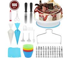 QINFOX Plateau à Gâteaux, 106 PCS Plateau à Gâteaux Kit de Pâtisserie Plateau Tournant DIY Kit de Pâtisserie, Poches, Seringue Patisserie, Brosse, Spatule à Glaçage pour Cuisine Décoration de Gâteaux