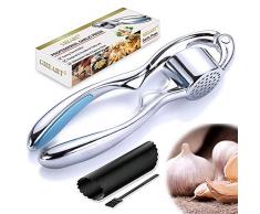 Presse Ail Professionnel Coupe Ail Inox Garlic Press Manuel Pratique Solide, Nettoyage Facile pour la Cuisine avec Eplucheur dailamélioré et Une Brosse de Nettoyage