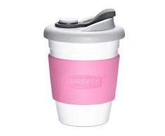 Tasse à Café Mug Café Écologique Réutilisable, Tasse à Boire à Emporter avec Couvercle Coffee-To-Go Gobelet Café avec Manche Antidérapante en PLA Biodégradable 340ML/12oz Rose