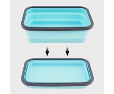 WEIHUIMEI 1pièce Boîtes à Lunch Bento carré en Silicone Récipient à Nourriture Mince poubelles Pliable Prep/Stockage Bols avec couvercles, Silicone, Blue and Gray, 500 ML