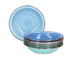 Service dassiettes Blue Baita pour 6 Personnes | Assiette Creuse | 750 ML | Assiette à Salade | Plat de Service Rond | Bol en faïence | Peint à la Main | Multicolore