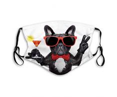 KENDIA Masque coupe-vent confortable, drôle, bouledogue français tenant un cocktail Martini prêt pour limpression de joie de la vie nocturne, noir rouge blanc