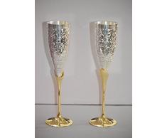 AVS les® gravé en laiton plaqué argent pure premium Verre à vin Flûtes à champagne Coupes en verre (Lot de 2)