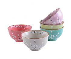 Panbado, Bols Japonais en Porcelaine, 5 Pièces, Bols à Soupe, Riz, Nouilles- 270 ML