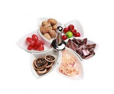 JASNO Plateau apéritif en Porcelaine de 7 pièces avec Plat de Service et Assiette Plate en Un Morceau et Bol Plongeant de 6 Morceaux pour Fruits, Fruits secs et Desserts