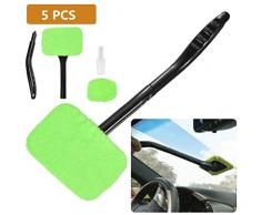 BUYGOO Essuie-glace avec poignée (35 cm) avec vaporisateur et chiffon en microfibre essuie-glace avec poignée longue pour fenêtres / pare-brise / porte en verre / miroir