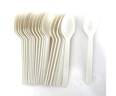 Extiff Lot de 100 Cuillères Couverts Jetables en Plastique Blanc 12,7 cm (Cuillères, 100)