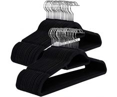 SONGMICS Cintres en Velours, Lot de 50, Crochet pivotant à 360°, Antidérapant, pour Costumes, Chemises, Robes, Cravates, Noir CRF50B